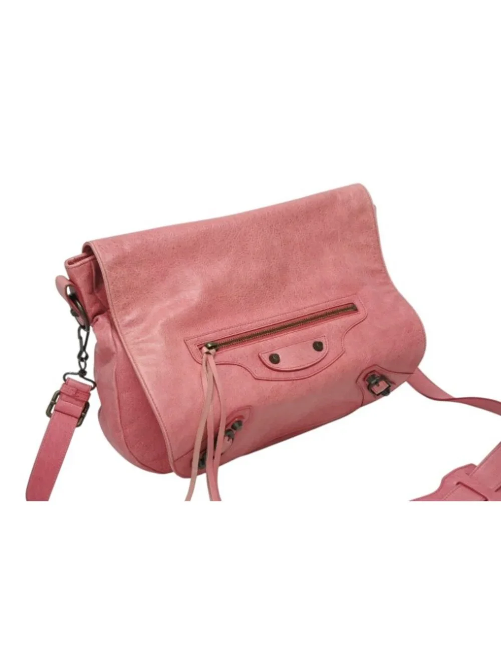 Balenciaga Folk Shoulder Bag Leather Pink Antique Gold
